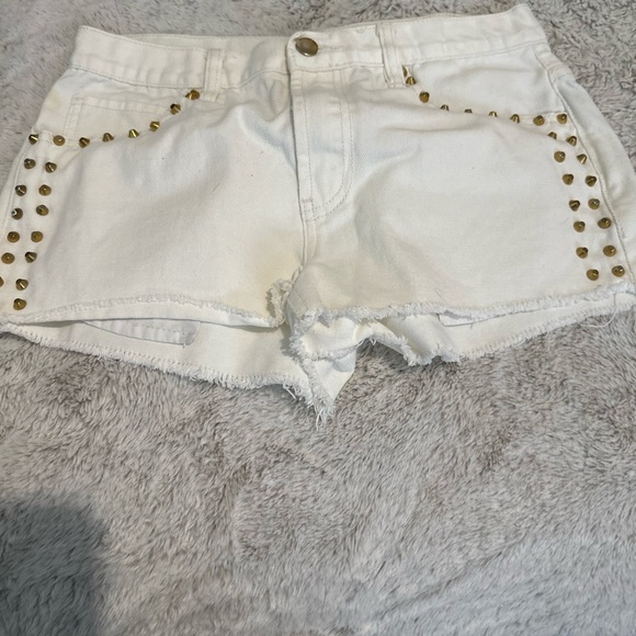 Forever 21 White Denim Shorts with Gold Studs - Picture 1 of 4